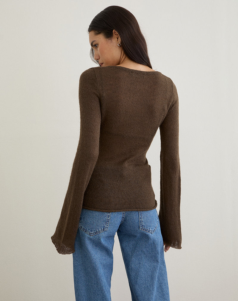 Ashla Top in Sheer Knit Dark Chocolate