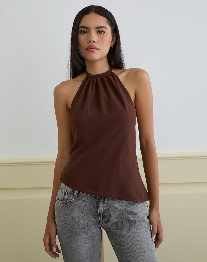 Astina Halterneck Top in Chiffon Brown