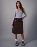 Astor Midi Skirt in Brown with Contrast Stitch
