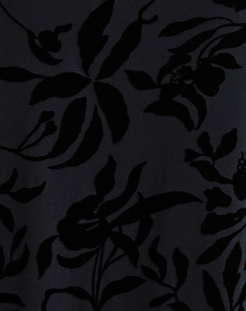 Atira Midi Skirt in Flock Leaf Flower Black