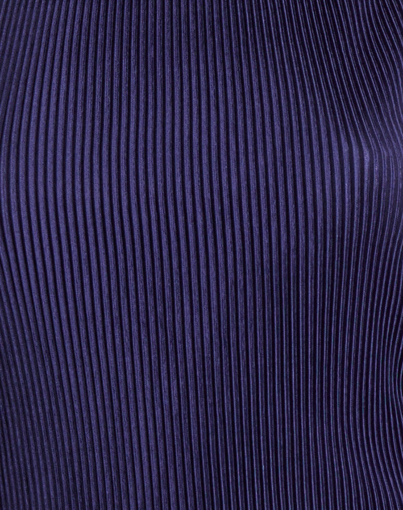 Atsila High Neck Sleeveless Top in Plisse Navy