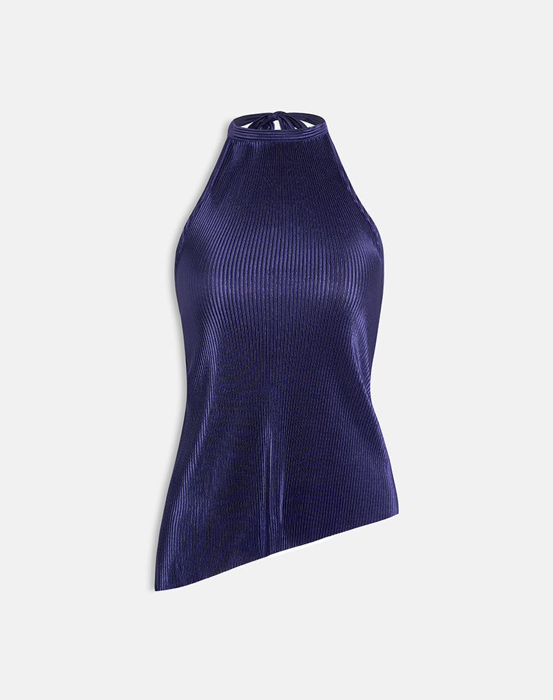 Atsila High Neck Sleeveless Top in Plisse Navy