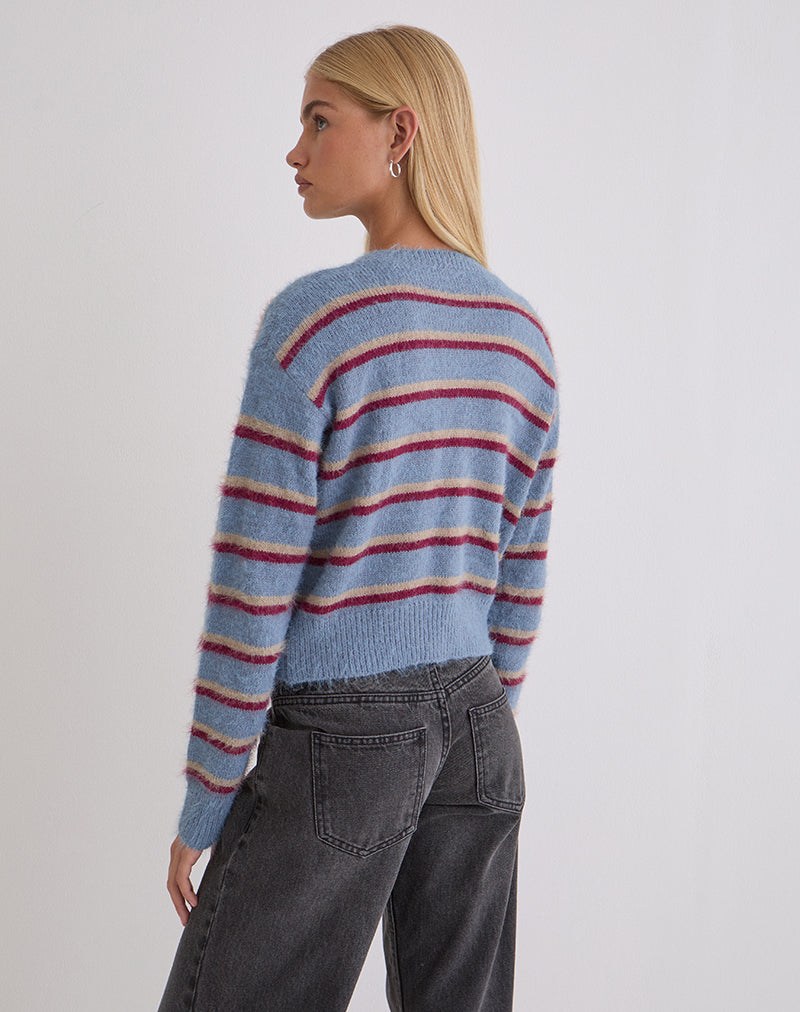 Audrina Cardigan in Blue and Red Stripe