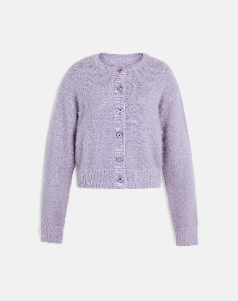 Audrina Cardigan in Fluffy Knit Dusty Lilac