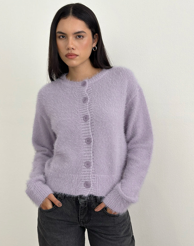 Audrina Cardigan in Fluffy Knit Dusty Lilac