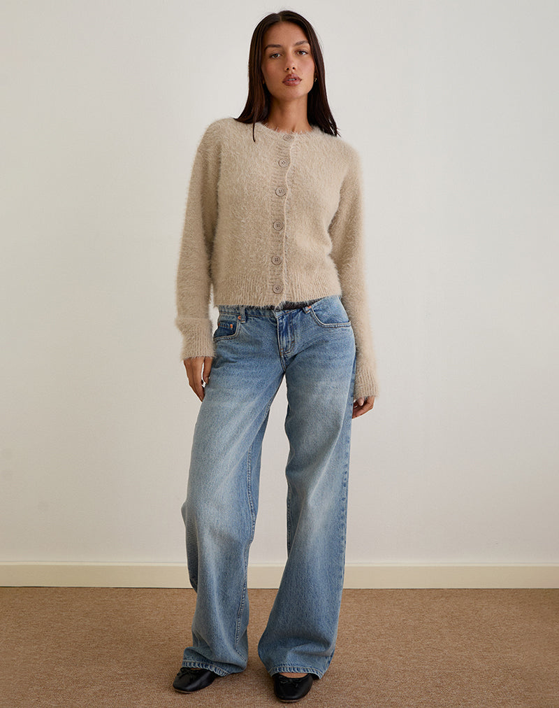 Audrina Cardigan in Fluffy Knit Beige
