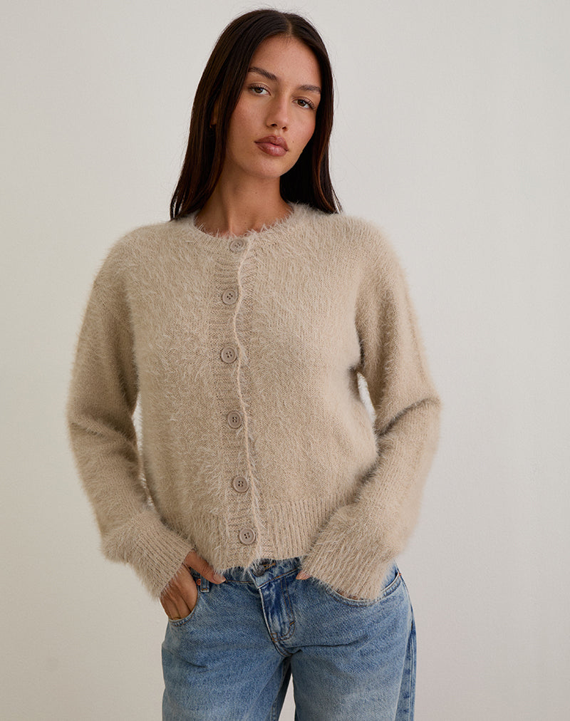 Audrina Cardigan in Fluffy Knit Beige