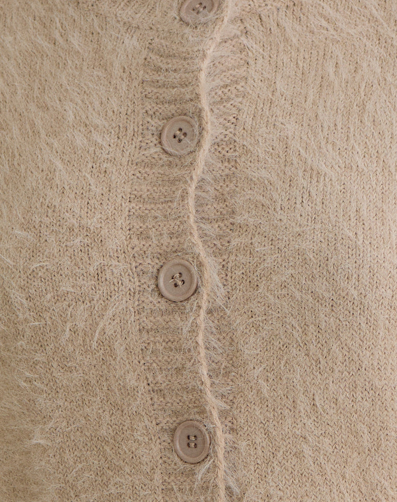 Audrina Cardigan in Fluffy Knit Beige