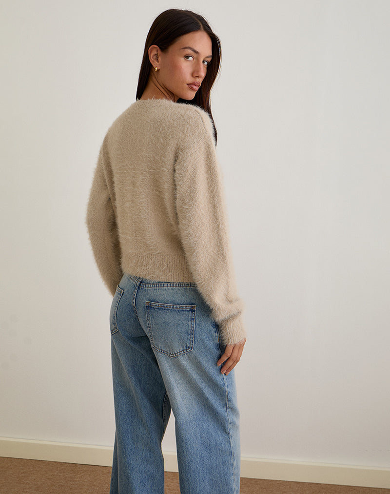Audrina Cardigan in Fluffy Knit Beige