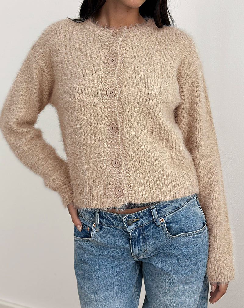 Audrina Cardigan in Fluffy Knit Beige