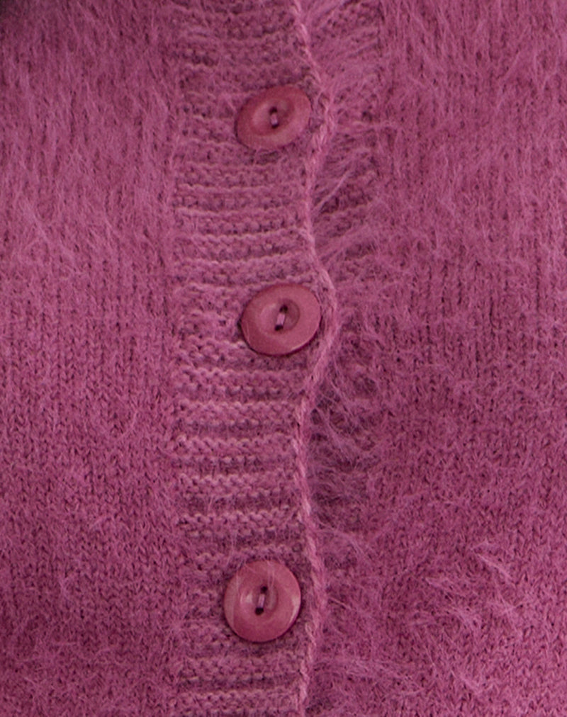 Audrina Cardigan in Fluffy Knit Grape