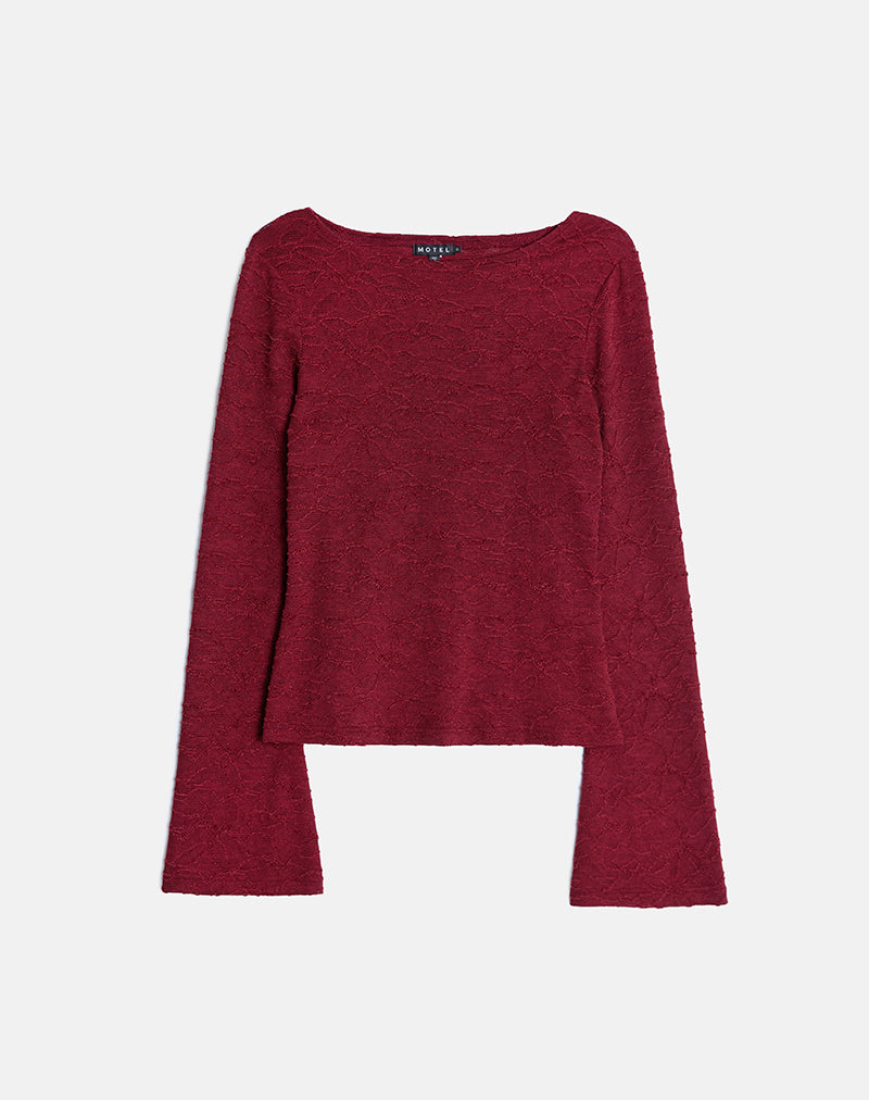 Aven Asymmetric Top in Textured Knit Red