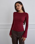 Aven Asymmetric Top in Textured Knit Red