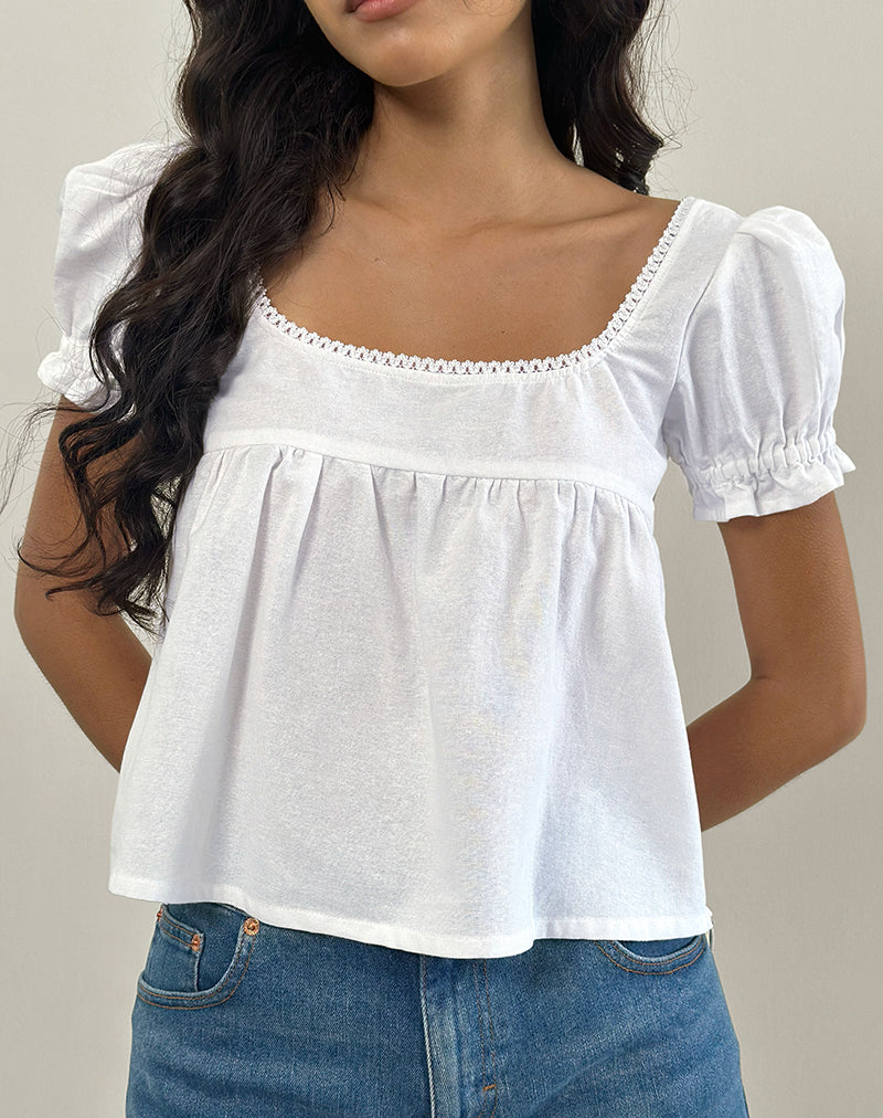 Axoni Square Neck Blouse in Linen White