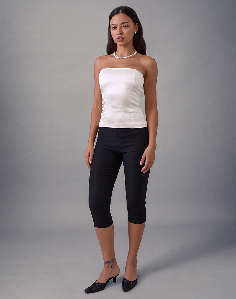 Ayaka Lace Up Corset Top in Satin Jacquard Ivory