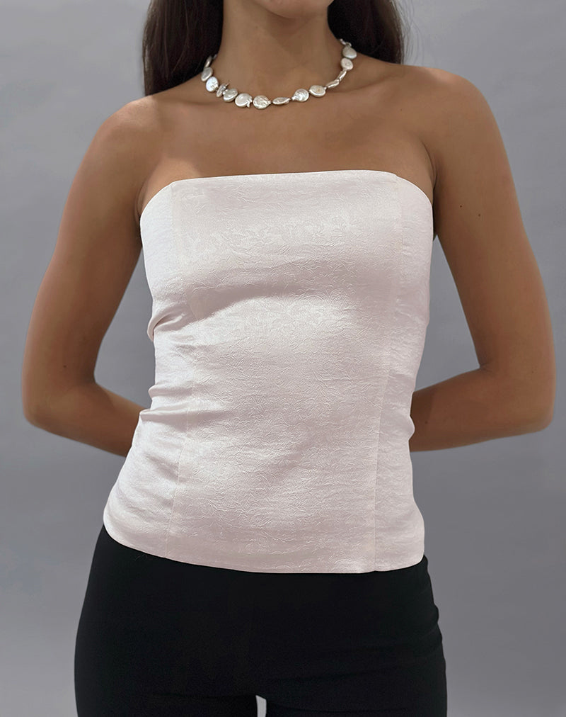 Ayaka Lace Up Corset Top in Satin Jacquard Ivory