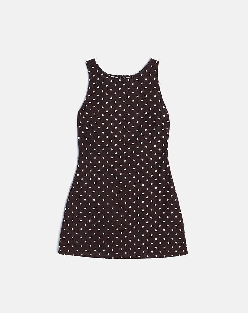Ayana Open Back Mini Dress in Medium Polka Brown