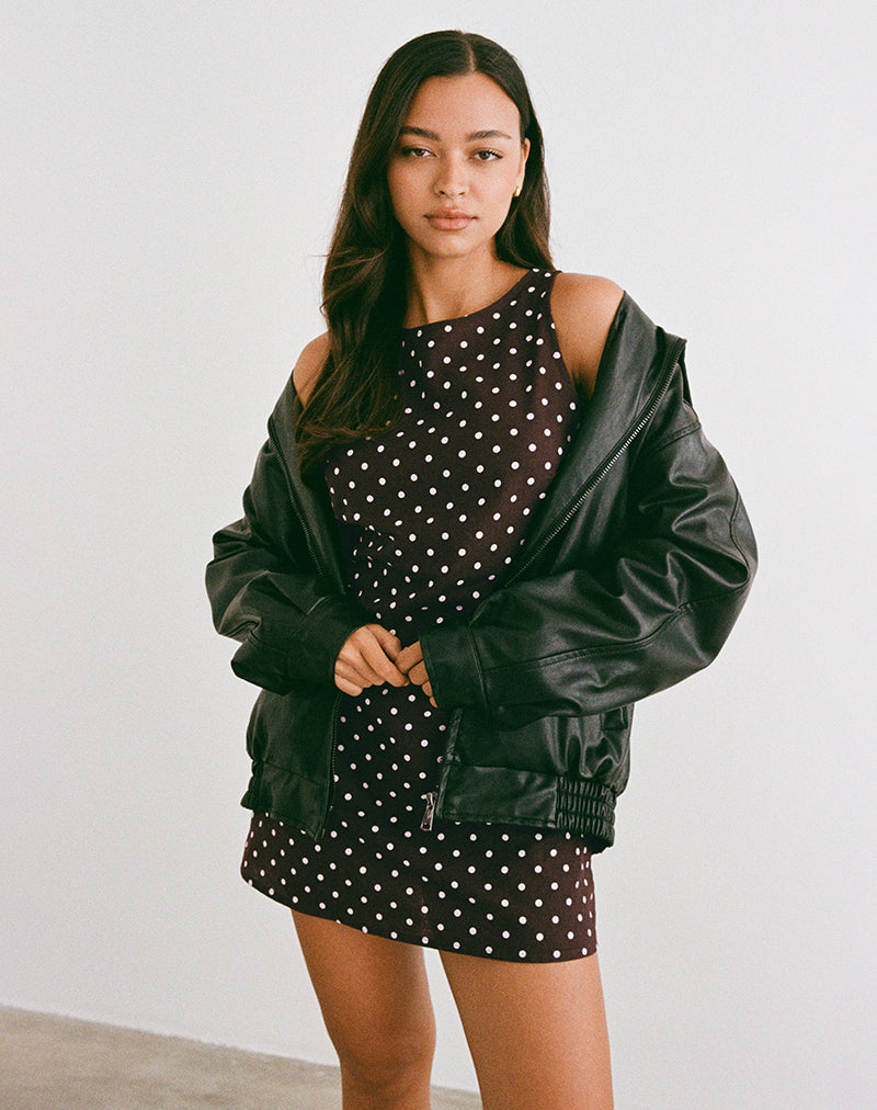 Ayana Open Back Mini Dress in Medium Polka Brown