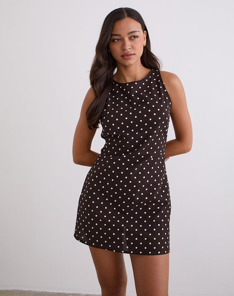 Ayana Open Back Mini Dress in Medium Polka Brown