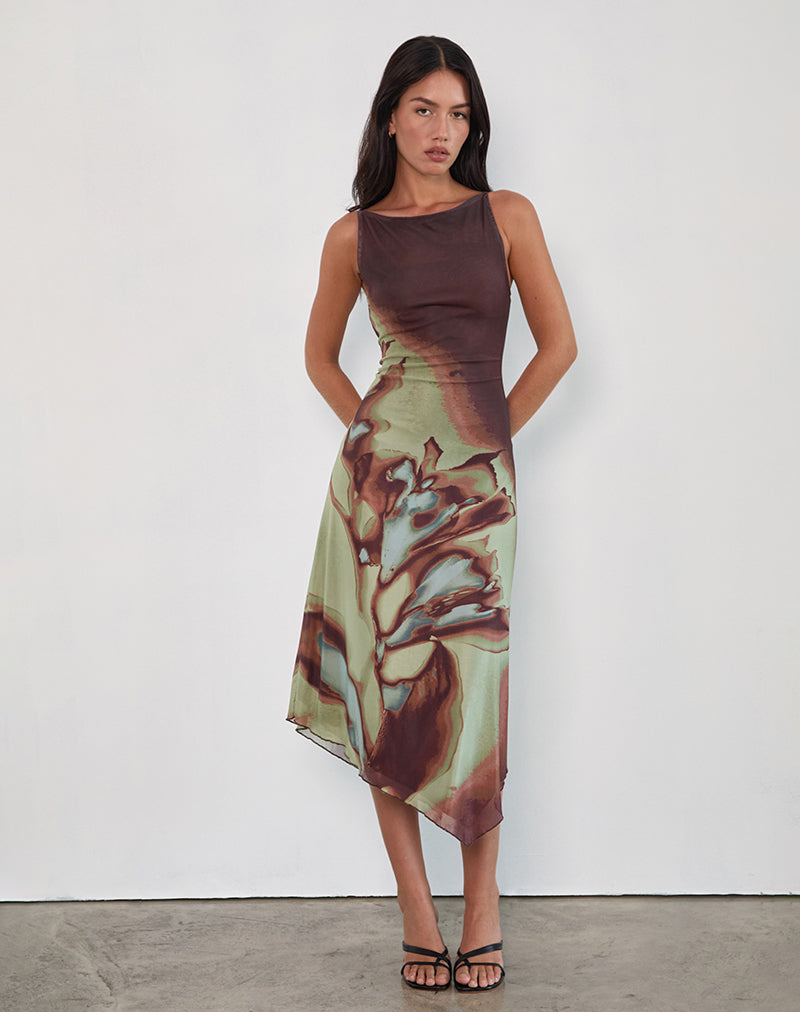 Aysun Midi Dress in Lumen Mesh Brown