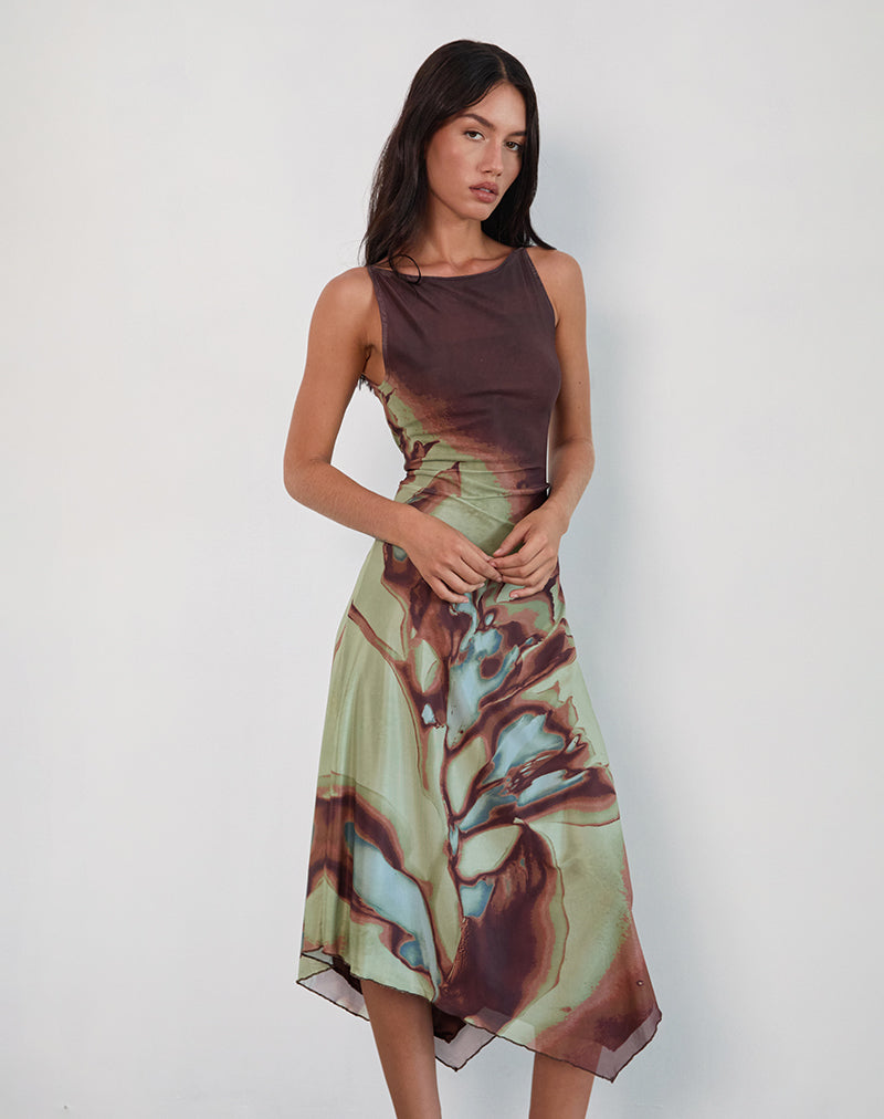 Aysun Midi Dress in Lumen Mesh Brown