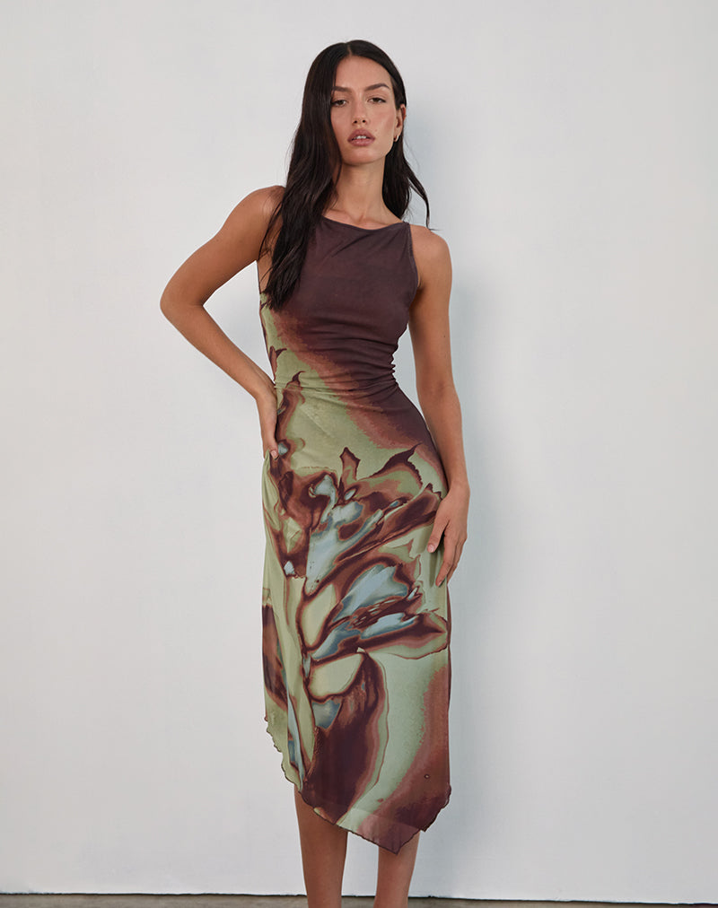 Aysun Midi Dress in Lumen Mesh Brown
