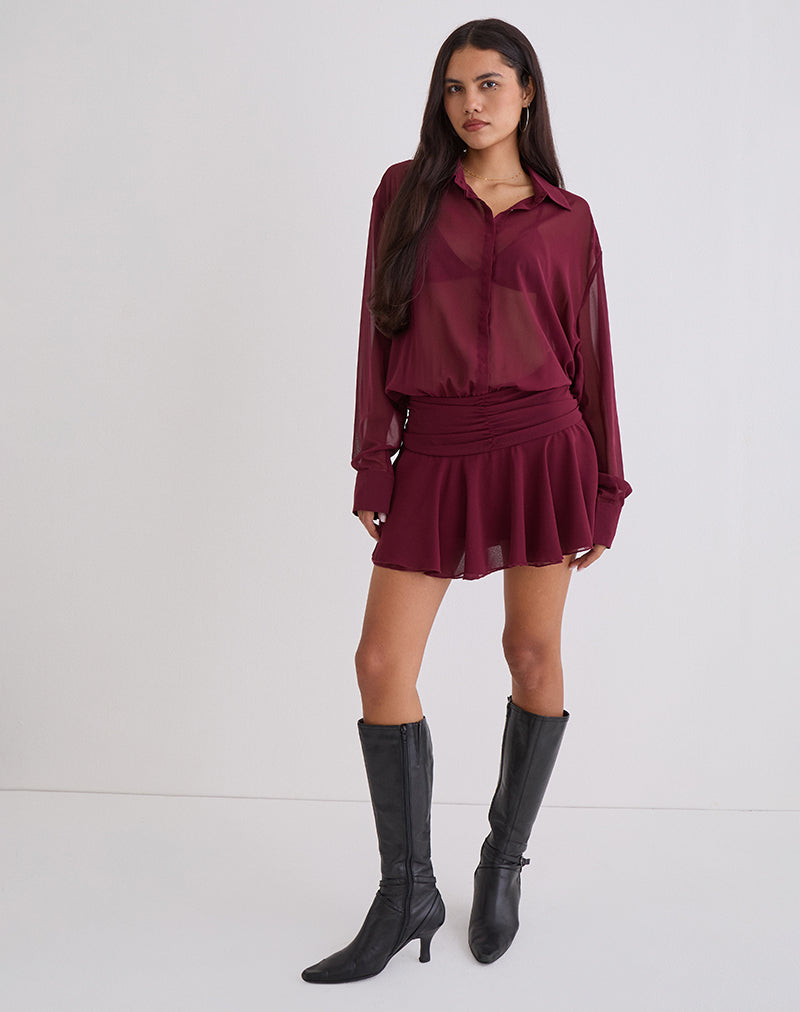 Azphira Long Sleeve Button Up Playsuit in Burgundy