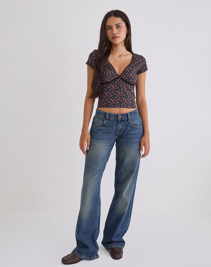 Asani Top in Dark Pink Rose Black