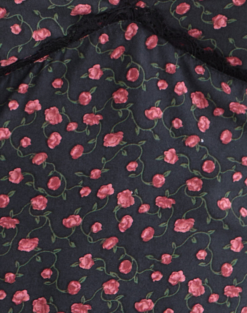 Asani Top in Dark Pink Rose Black