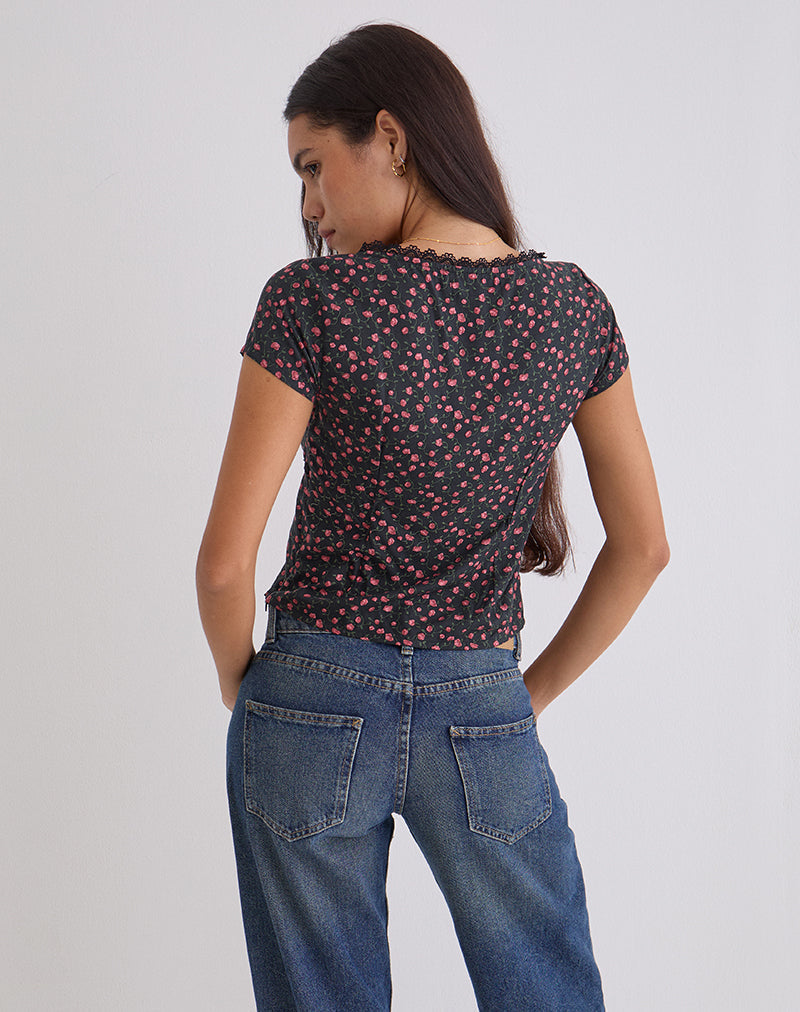 Asani Top in Dark Pink Rose Black