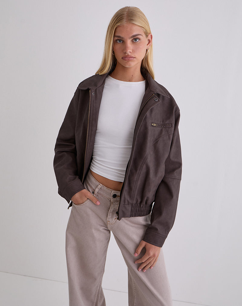 Aviara Cropped Jacket In PU Dark Brown