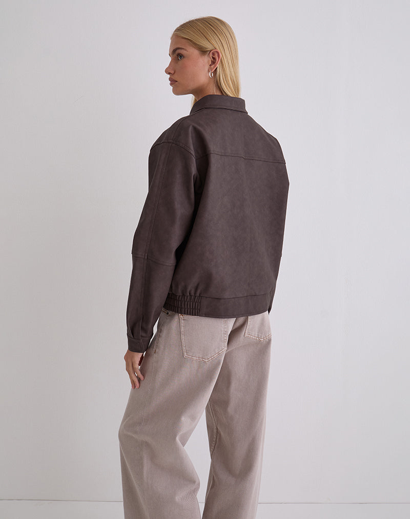 Aviara Cropped Jacket In PU Dark Brown