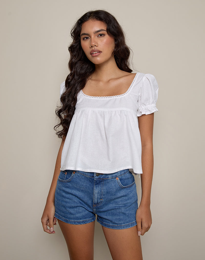 Axoni Square Neck Blouse in Linen White