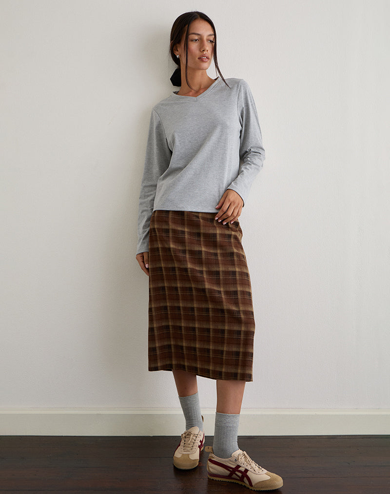 Badria Midi Skirt in Tartan Brown Red
