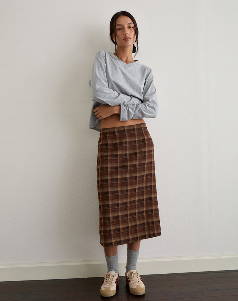 Badria Midi Skirt in Tartan Brown Red