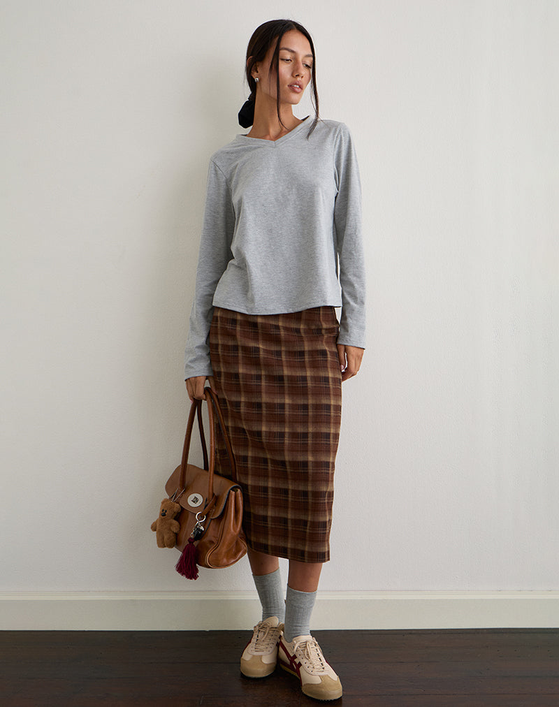 Badria Midi Skirt in Tartan Brown Red