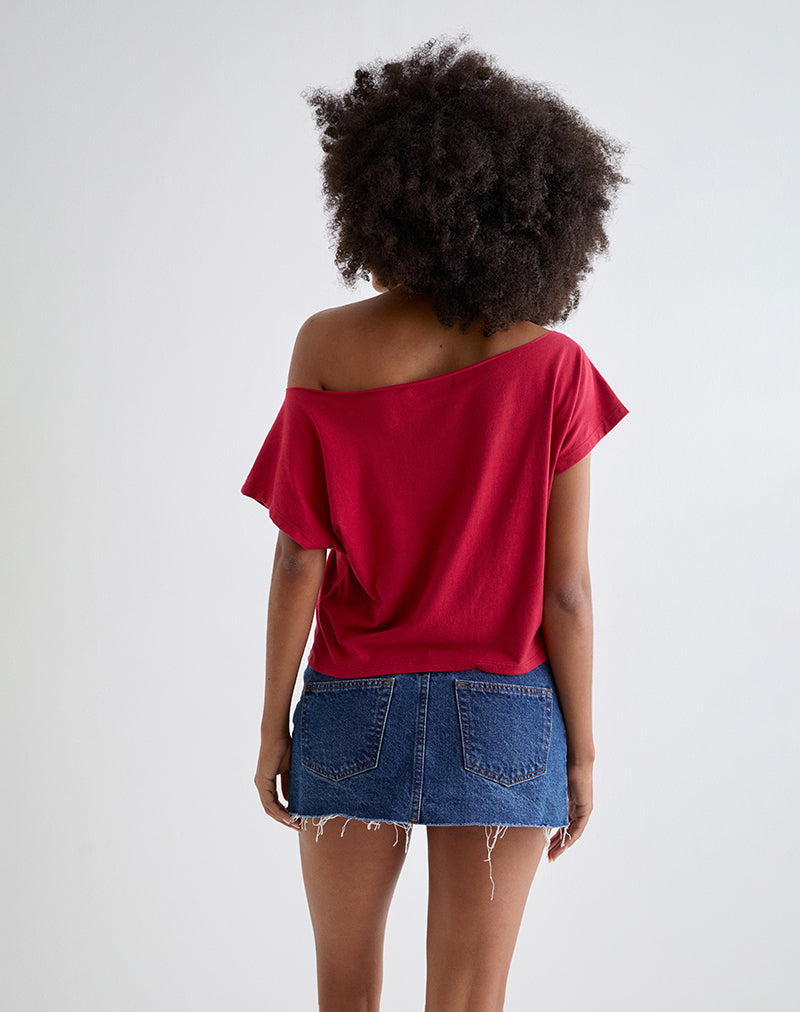 Balia Asymmetric Short Sleeve Basic Top in Adrenaline Red