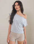 Balia Asymmetric Short Sleeve Basic Top in Grey Marl