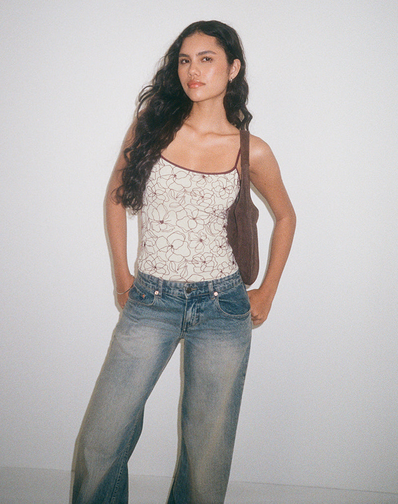 Barlyn Cami Top in Line Flower Cream