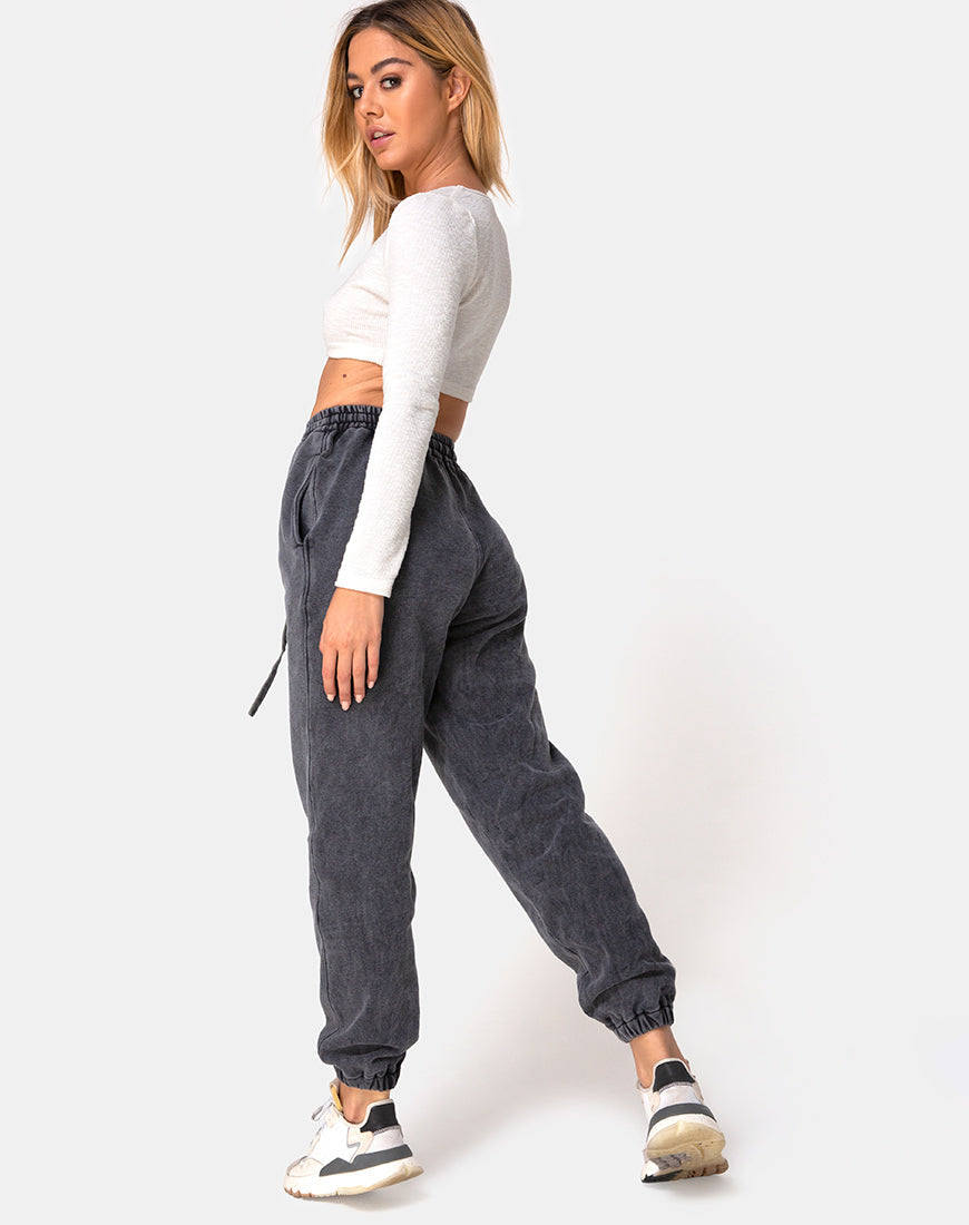 Basta Jogger in Acid Washed Black with 'Angel' Embro