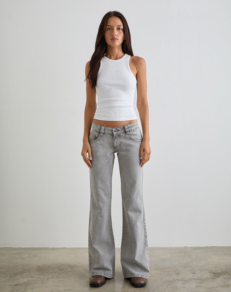 Bell Bottom Low Rise Flare Jeans in Bleached Grey