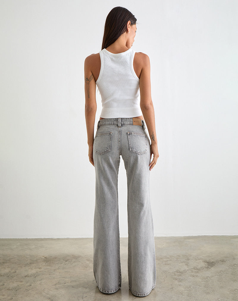 Bell Bottom Low Rise Flare Jeans in Bleached Grey