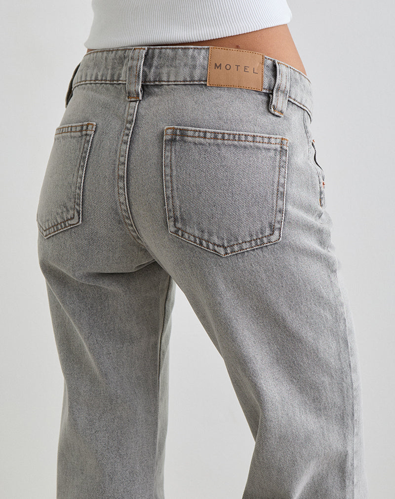 Bell Bottom Low Rise Flare Jeans in Bleached Grey