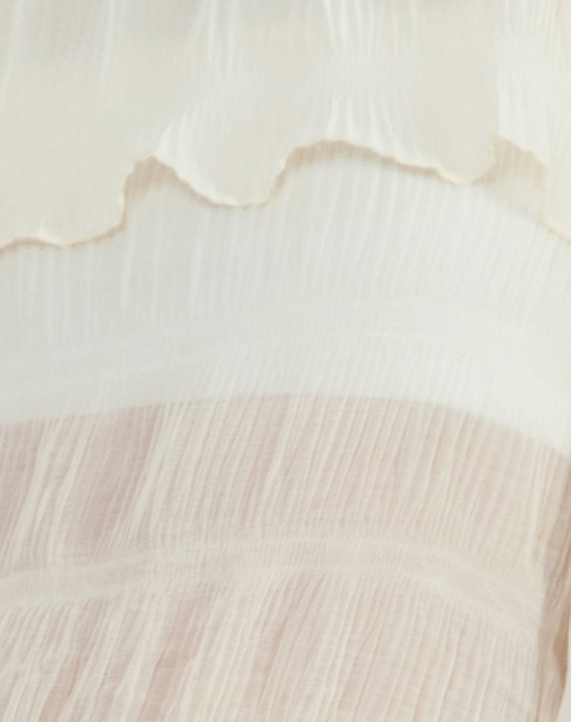 Kalena Long Sleeve Bardot Top in Chiffon Plisse Ivory