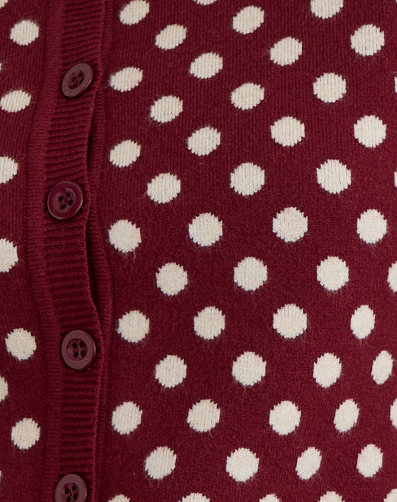 Bhavina Cardigan in Burgundy with Cream Polka Print