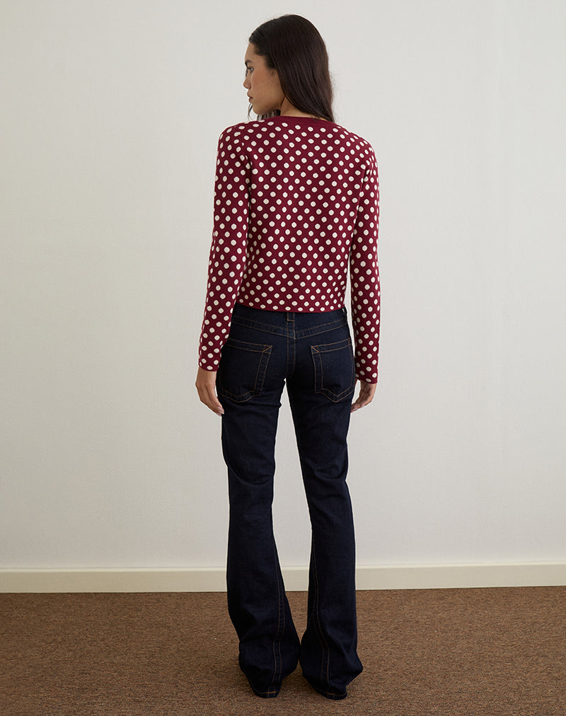 Bhavina Cardigan in Burgundy with Cream Polka Print