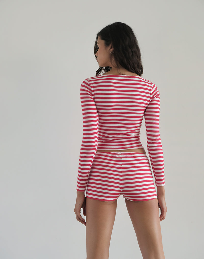 Biga Long Sleeve Top in Red and White Stripe