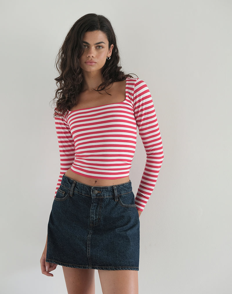 Biga Long Sleeve Top in Red and White Stripe