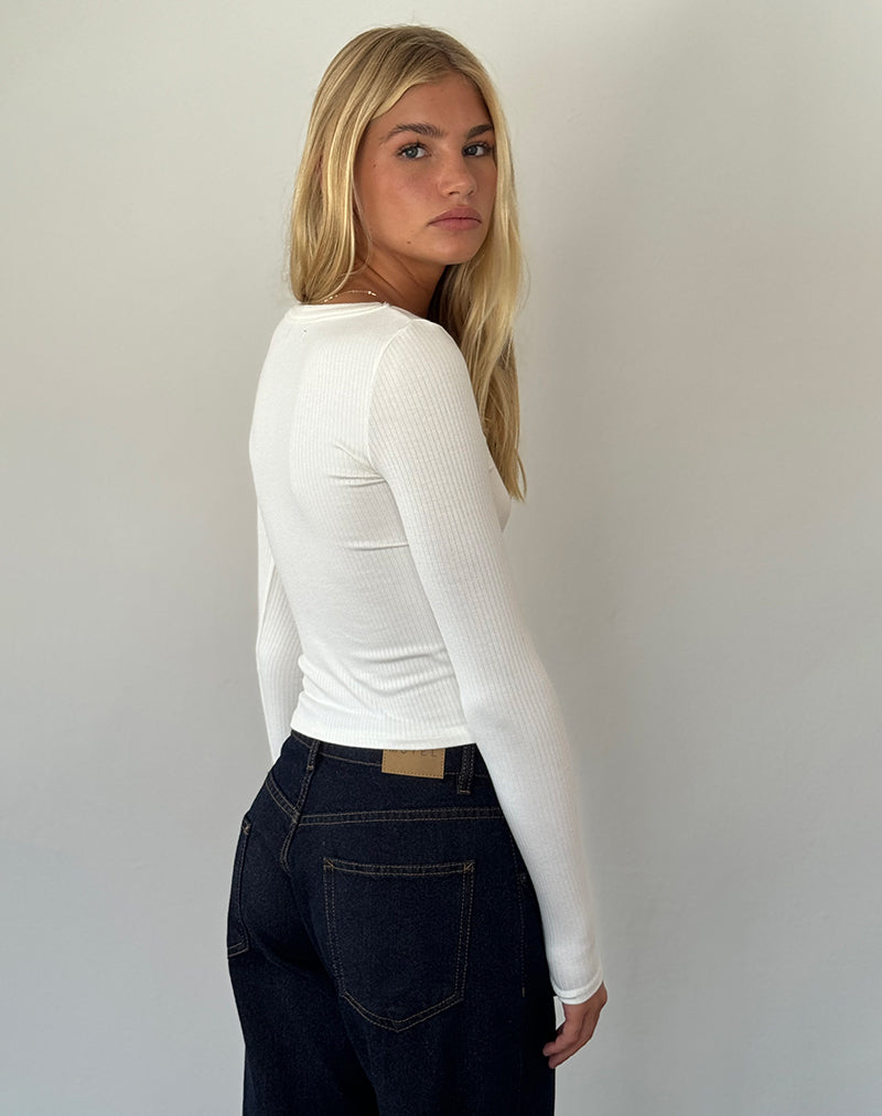 Binlo Extra Long Sleeve Top in White