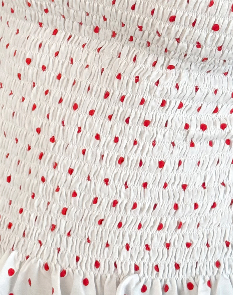 Birita Shirred Tank Top in White and Red Polkadot